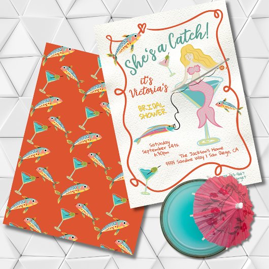 She's a catch Mermaid Bridal Sardine Bridal Shower Kaart