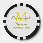 She's a catch yellow monogram bachelorette party n poker chips (Voorkant)