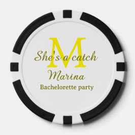 She's a catch yellow monogram bachelorette party n poker chips
