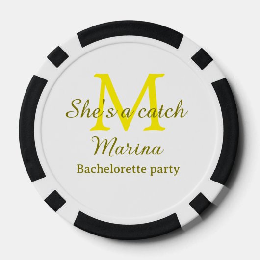 She's a catch yellow monogram bachelorette party n poker chips (Achterkant)