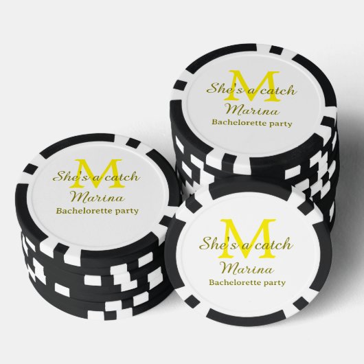 She's a catch yellow monogram bachelorette party n poker chips (Opstapeling)