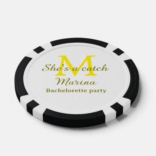 She's a catch yellow monogram bachelorette party n poker chips (Enkel)