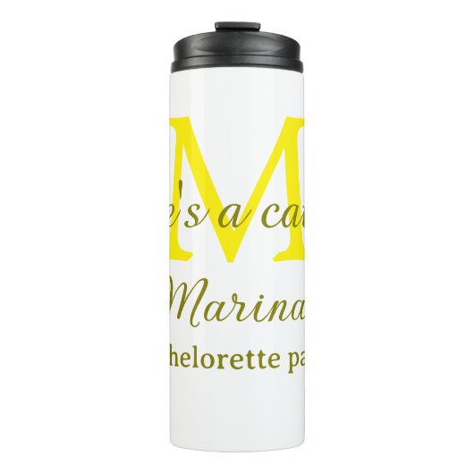 She's a catch yellow monogram bachelorette party n thermosbeker (Voorkant)