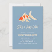 She's A Lucky Catch Koi Fish Blue Bachelorette Kaart (Voorkant)