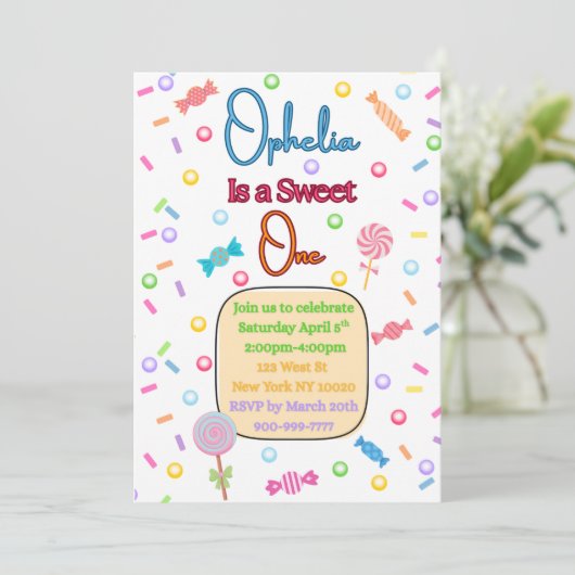 She's a Sweet One First Birthday Party Invitation Bedankkaart (Staand voorkant)