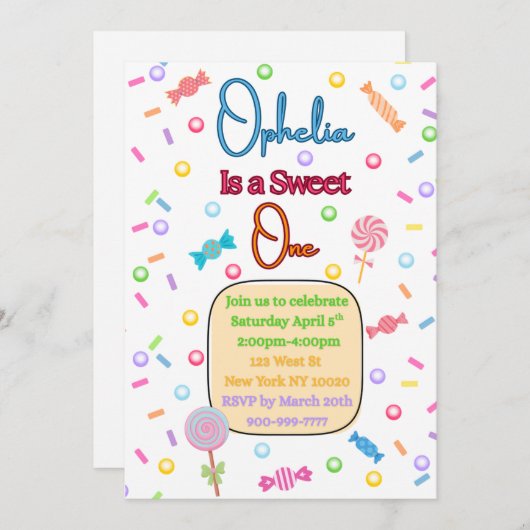 She's a Sweet One First Birthday Party Invitation Bedankkaart (Voorkant / Achterkant)