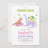 She's a Three rex Trex Dinosaur Birthday Kaart (Voorkant)