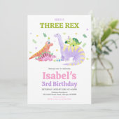 She's a Three rex Trex Dinosaur Birthday Kaart (Staand voorkant)