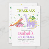 She's a Three rex Trex Dinosaur Birthday Kaart (Voorkant / Achterkant)