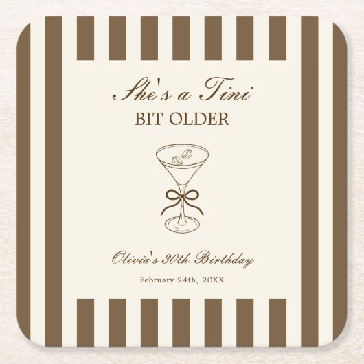 She's A Tini Bit Older Coffee Martini Birthday Kartonnen Onderzetters (Voorkant)