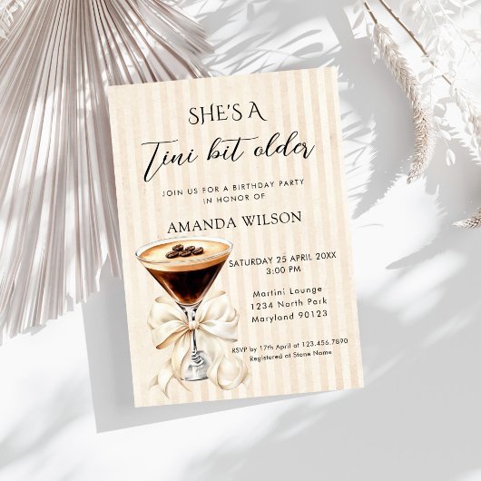 She's A Tini Bit Older Martini Espresso Invitation Kaart