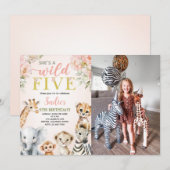 She's a Wild Five Floral Safari Birthday Photo Kaart (Voorkant / Achterkant)