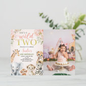 She's a Wild Two Floral Safari Birthday Photo Kaart (Staand voorkant)