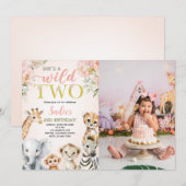 She's a Wild Two Floral Safari Birthday Photo Kaart (Voorkant / Achterkant)