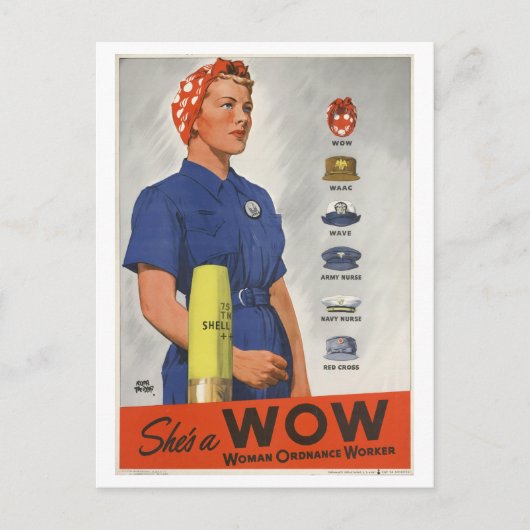 "She's a WOW" Vrouw Ordnance Worker WOII Briefkaart (Voorkant)