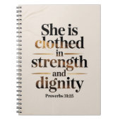 She's clothed in strength. Bible verse notebook  Notitieboek (Voorkant)