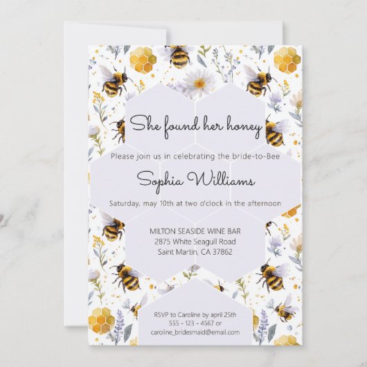 She's Found Her Honey Bees Floral Bridal Shower Kaart (Voorkant)
