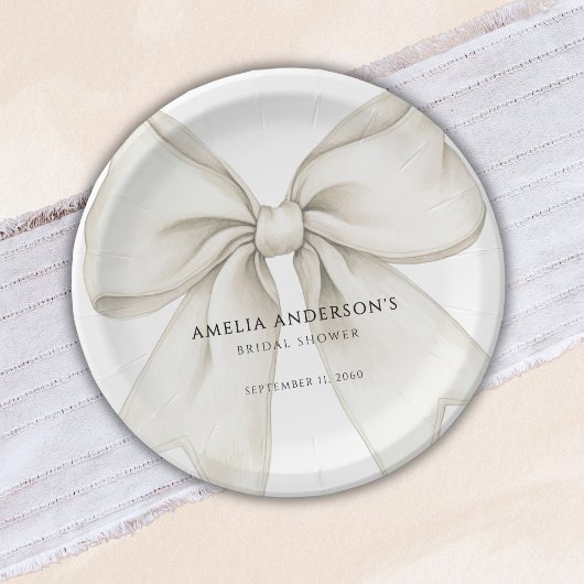 Shes het binden van de knoop witte boog eenvoudig papieren bordje