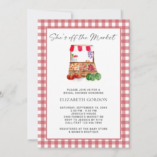 She's Off the Market Bridal Shower Gingham Kaart (Voorkant)