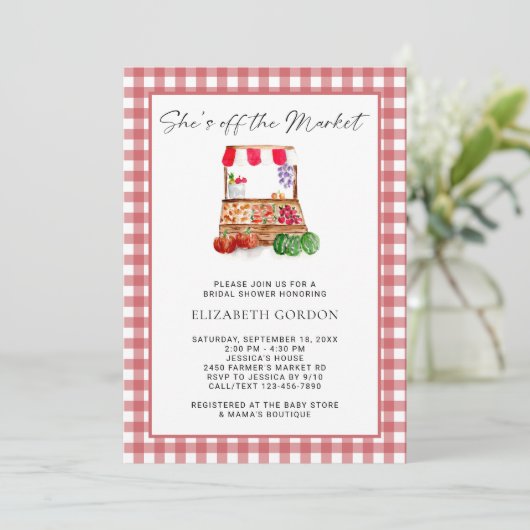She's Off the Market Bridal Shower Gingham Kaart (Staand voorkant)