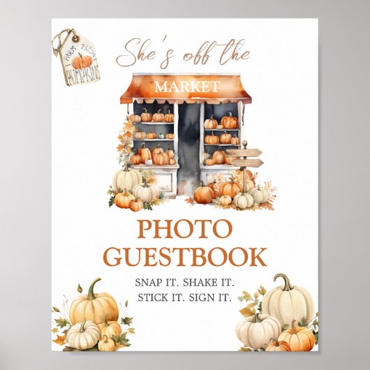 She's Off The Market Fall Pumpkin Photo Guestbook Poster (Voorkant)