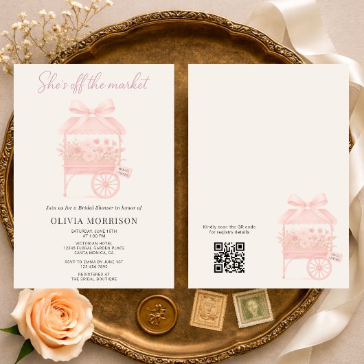 She's Off the Market Flower QR Code Bridal Shower Kaart