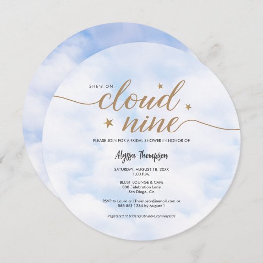 She's on Cloud 9 Dreamy Bridal Shower Clouds Kaart (Voorkant / Achterkant)