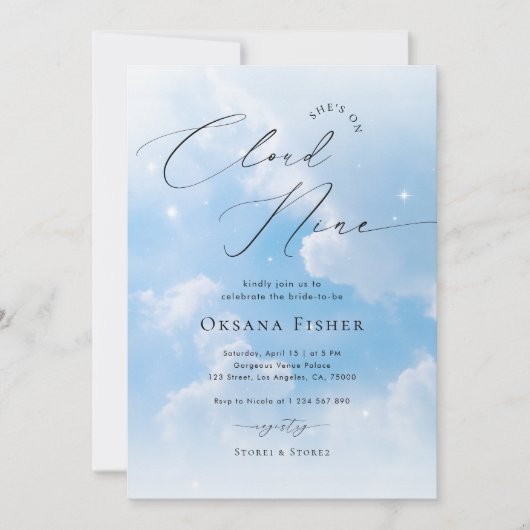 She's on Cloud Nine | Blue Clouds Bridal Shower Kaart (Voorkant)