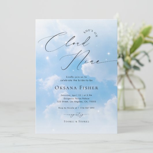 She's on Cloud Nine | Blue Clouds Bridal Shower Kaart (Staand voorkant)