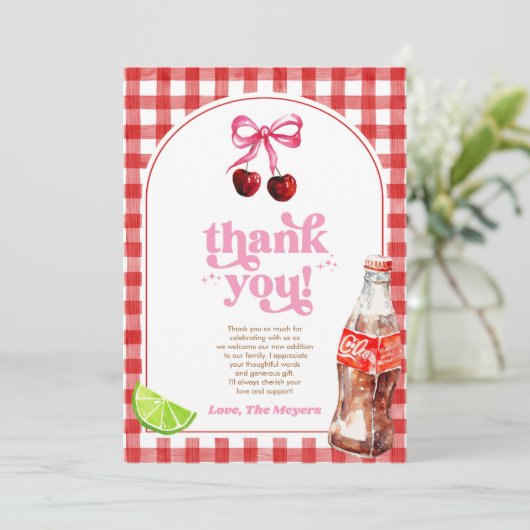 She's Ready To Pop! Cherry Soda Pop Baby Shower Bedankkaart (Staand voorkant)