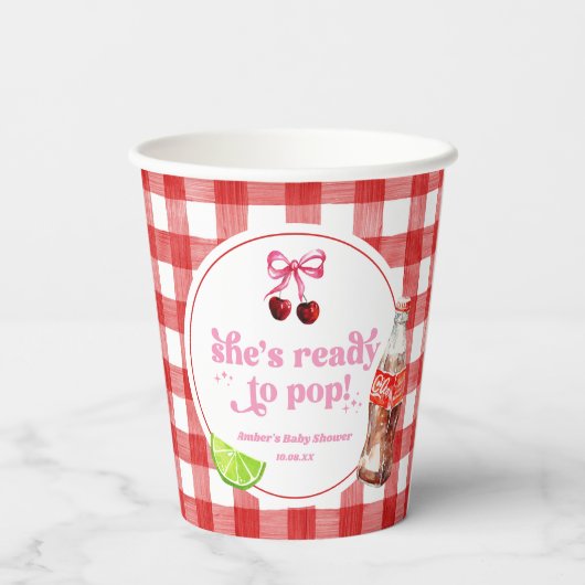 She's Ready To Pop! Cherry Soda Pop Baby Shower Papieren Bekers (Achterkant)