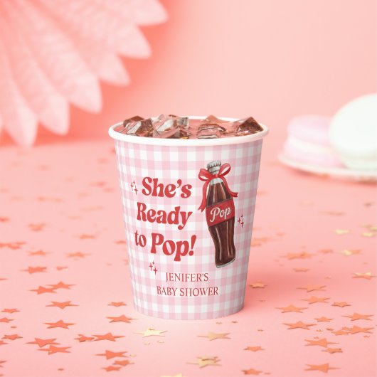 She's Ready to Pop Soda Baby Shower Papieren Bekers (Insitu)