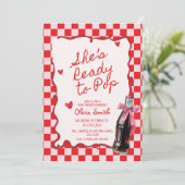  She's Ready to Pop Soda pink & red Baby Shower  Kaart (Staand voorkant)