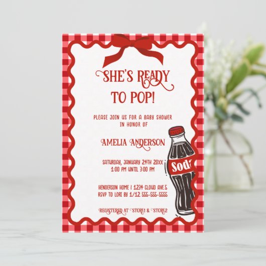 She's Ready to Pop Soda Red Gingham Kaart (Staand voorkant)