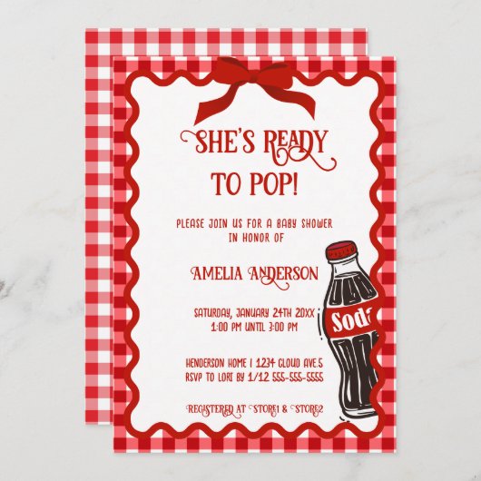She's Ready to Pop Soda Red Gingham Kaart (Voorkant / Achterkant)