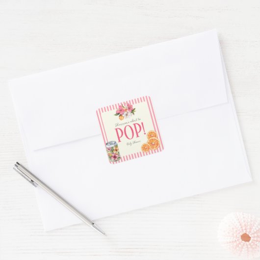 She's Ready to Pop Tropical Floral Citrus  Vierkante Sticker (Envelop)