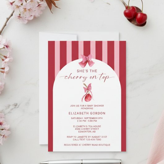 She's the Cherry on Top Baby Shower Coquette Kaart