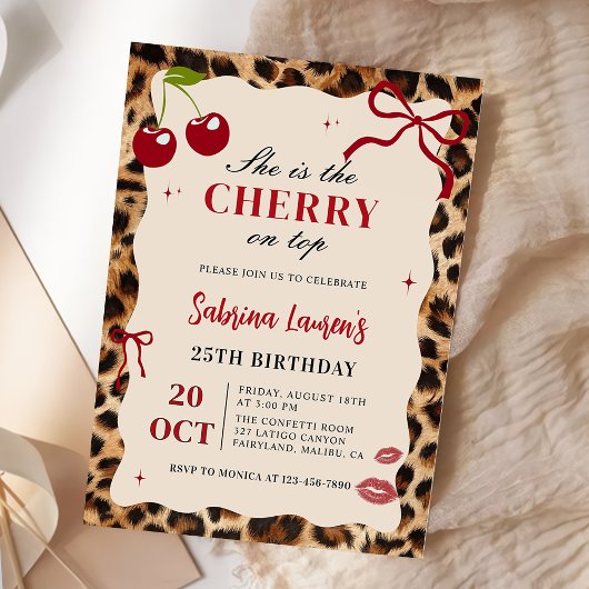 She's the Cherry on top Leopard Cheetah Birthday Kaart