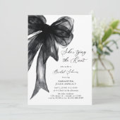 She's Tying The Knot Black Bow Bridal Shower Kaart (Staand voorkant)