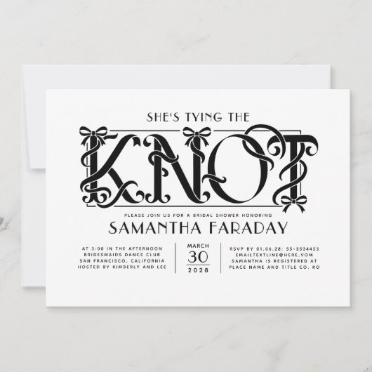 She's Tying The Knot Black Bow Bridal Shower Kaart (Voorkant)