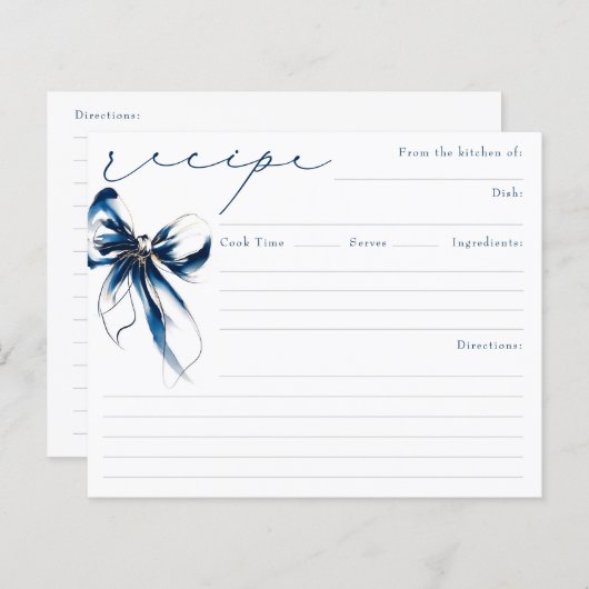 She's Tying the Knot Blue Bow Bridal Recipe Card (Voorkant / Achterkant)