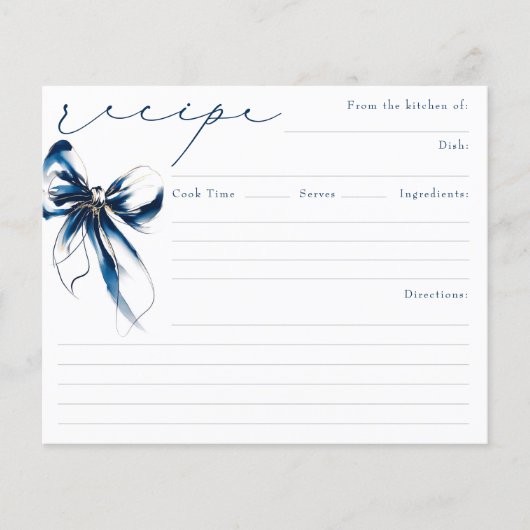 She's Tying the Knot Blue Bow Bridal Recipe Card (Voorkant)