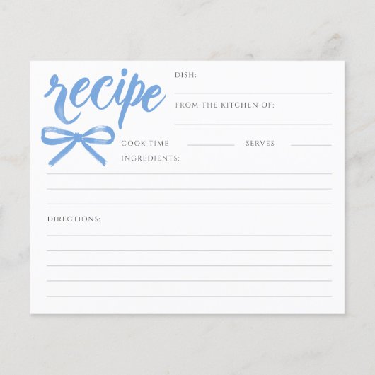 She's Tying the Knot Blue Bow Bridal Recipe Card (Voorkant)