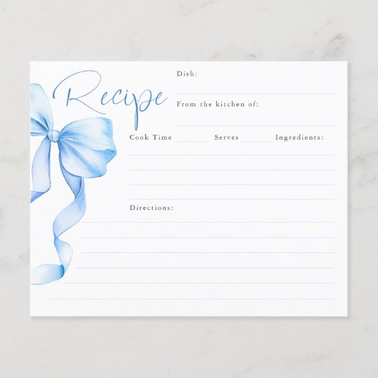 She's Tying the Knot Blue Bow Bridal Recipe Card (Voorkant)
