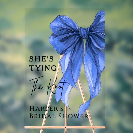 She's Tying The Knot Blue Bow Welcome Sign Acryl Bord (Neutraal)