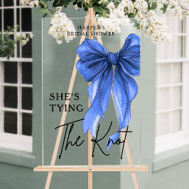 She's Tying The Knot Blue Bow Welcome Sign Acryl Bord