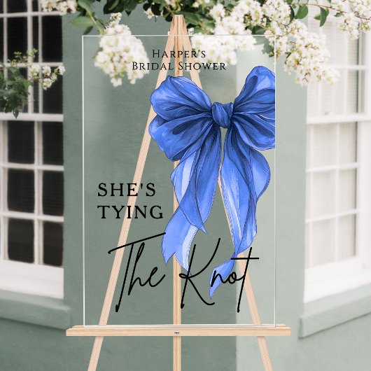 She's Tying The Knot Blue Bow Welcome Sign Acryl Bord