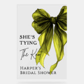 She's Tying The Knot Green Bow Welcome Sign Acryl Bord (Voorkant)