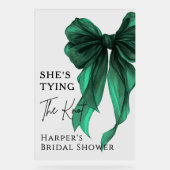 She's Tying The Knot Green Bow Welcome Sign Acryl Bord (Voorkant)