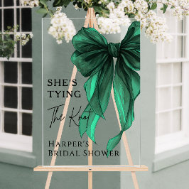 She's Tying The Knot Green Bow Welcome Sign Acryl Bord